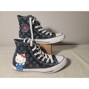 Converse Womens 7 Hello Kitty High Top Black Canvas Stars Sneakers Sanrio